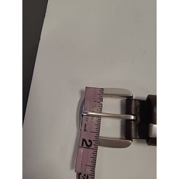 Fossil WMS Leather Belt Solid Brown Square Silver Buckle XL Adjustable 35-39" - Picture 4 of 10